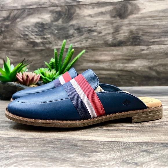NIB Sperry Waypoint Leather Mule Slip On Shoes 8M Navy Memory Foam - Picture 4 of 12